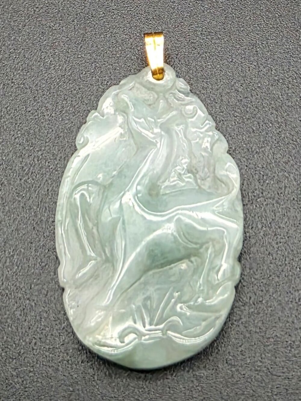 Hand-Carved Jadeite Horse Pendant Natural Spotted Green Jade Good Luck Jewelry